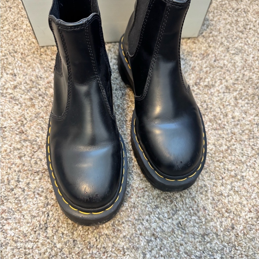 Dr. Martens Black Leather Chelsea Boots with Yellow Stitching